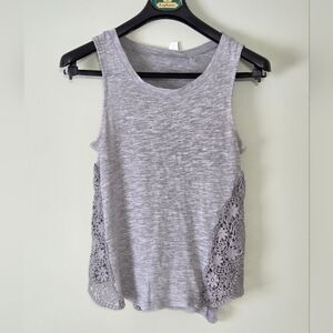 Heathered Icy Grey Lace Trim Tank Top Boho Coquette Vintage Feminine Y2k Small